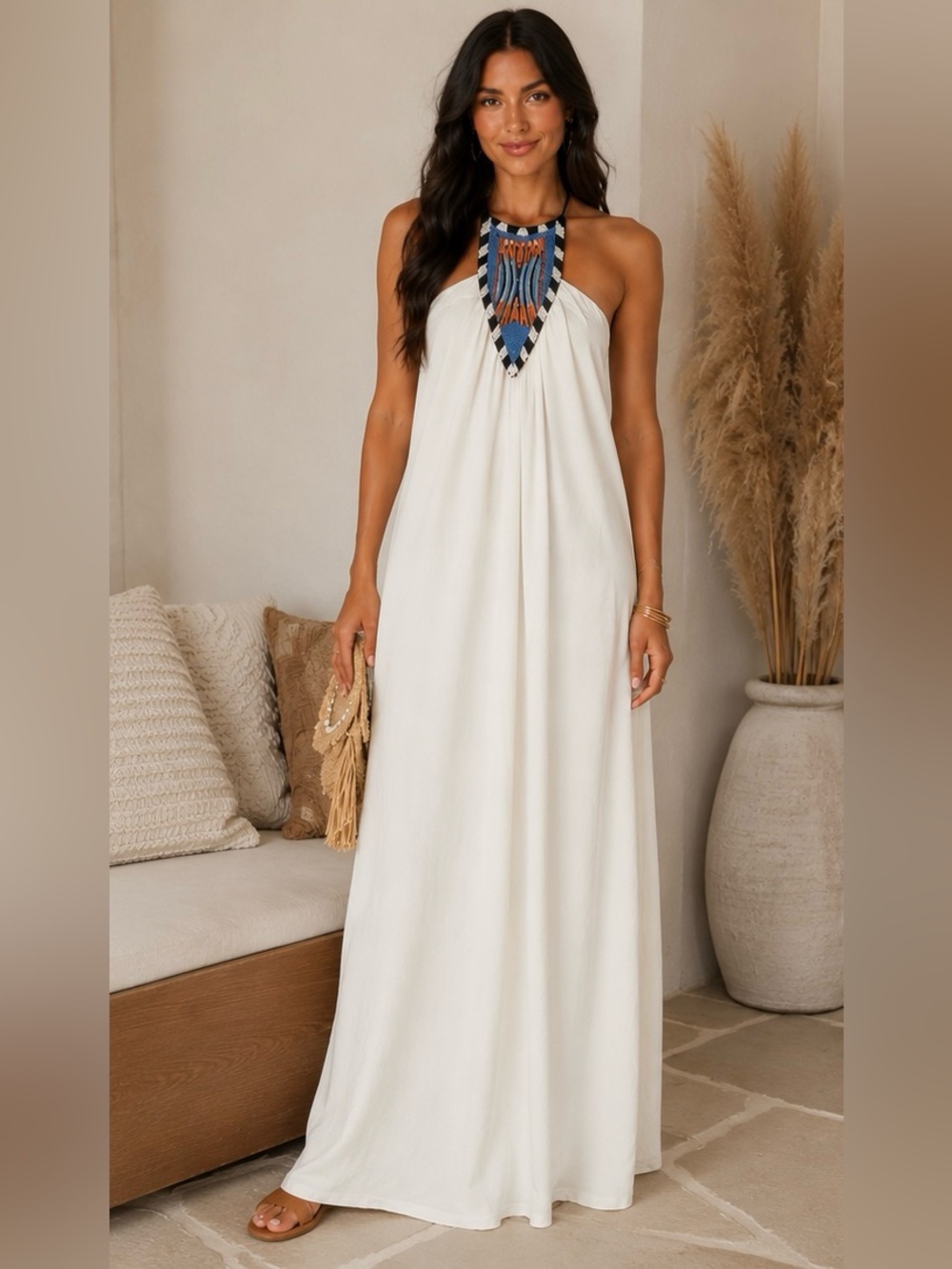 Misa Los Angeles Maxi Dress with Beaded Neckline - NWT